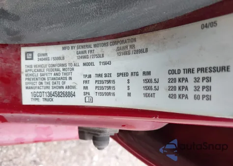 2005 Chevrolet Colorado Ls z USA, uszkodzony, nr VIN 1GCDT136458268864